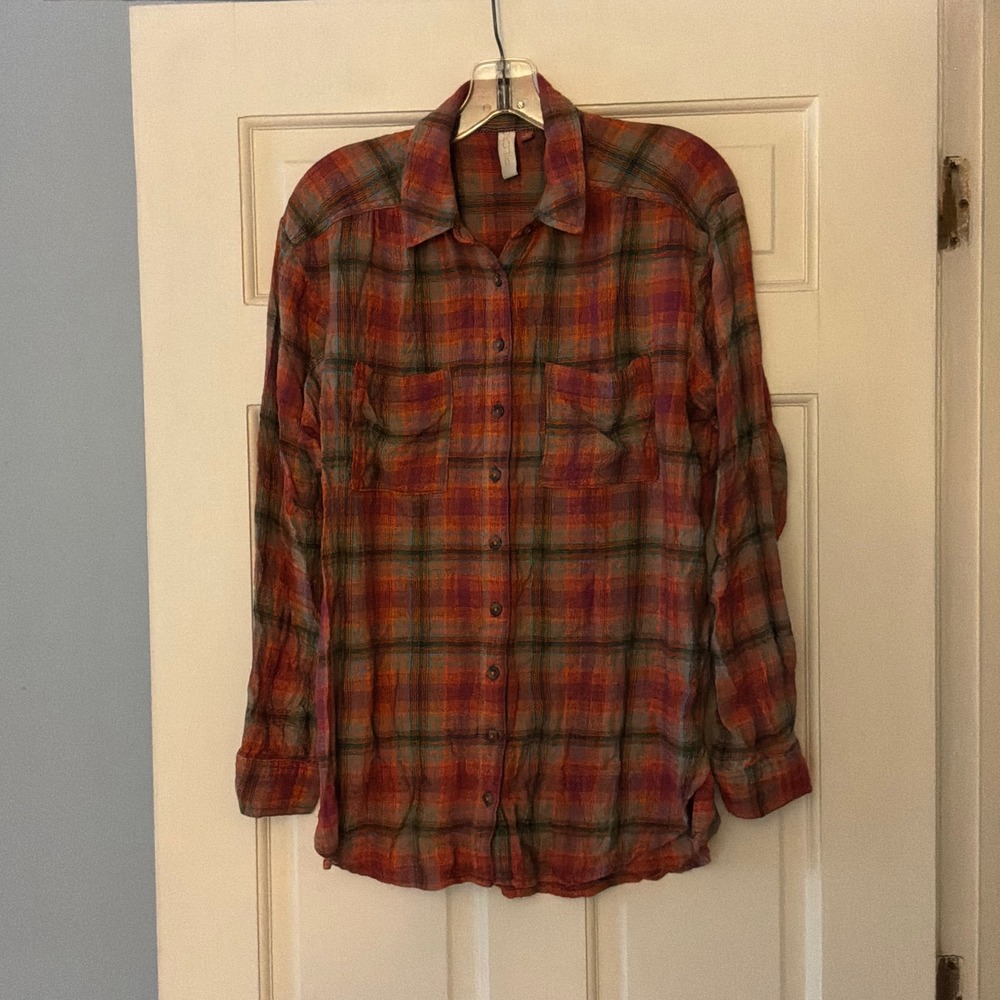 Anthropologie Pilcro Hadley Relaxed Plaid Buttondown Shirt S Boho Fall Top